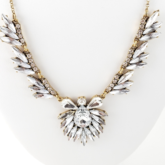 J. Crew Necklace Art Deco Marquise Cut Rhinestones - Picture 2 of 8